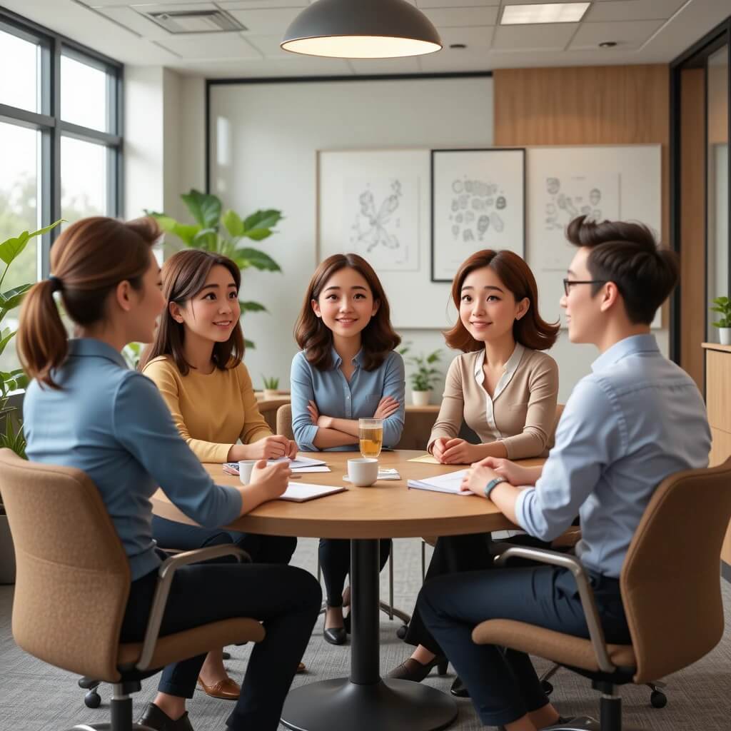 社会意向調査の実施 社員で話し合っている様子